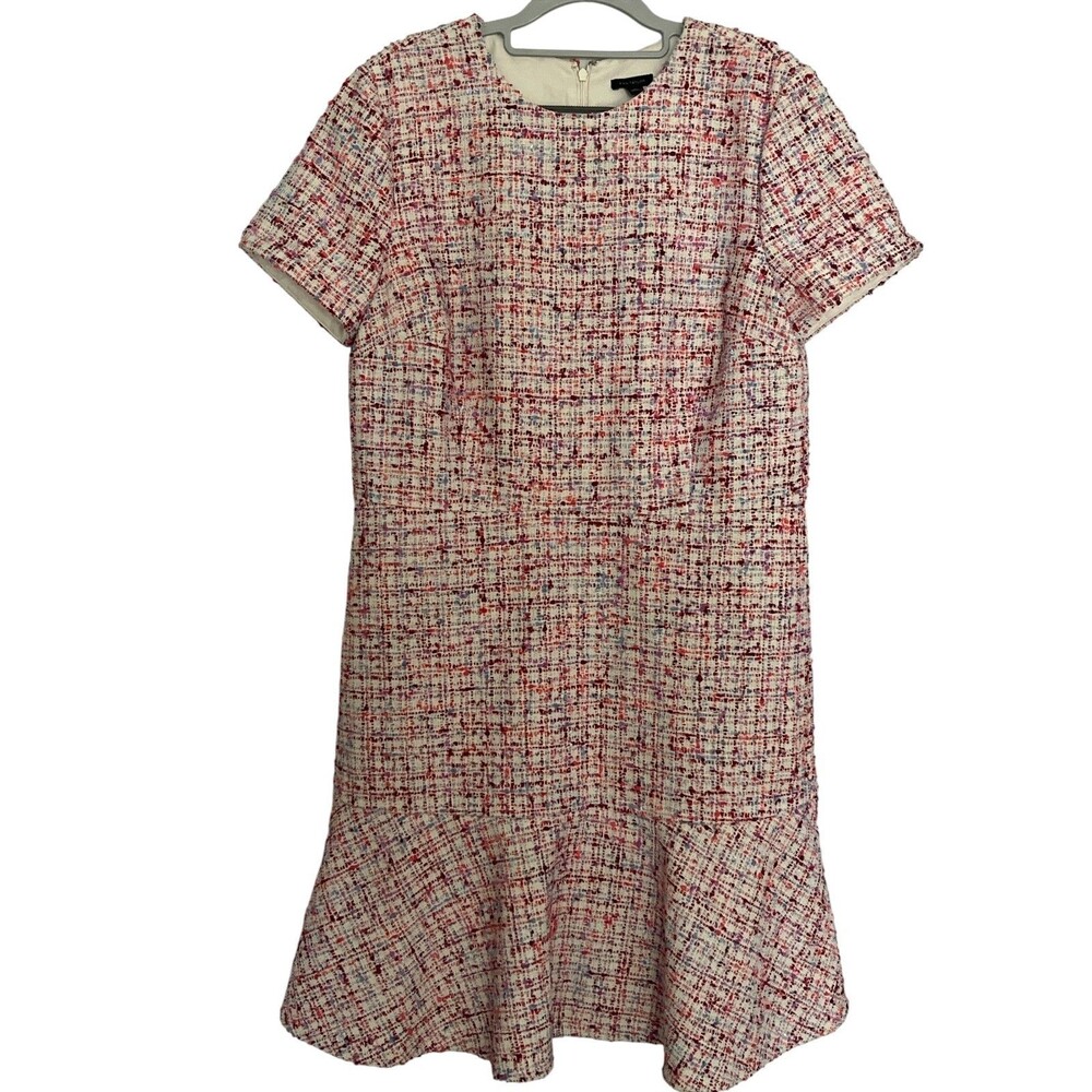Ann Taylor Tweed Dress in Multi Pink Blue Women's 14 Work Attire Church Dress